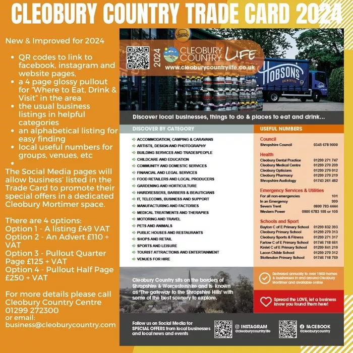 Cleobury Country Trade Card 2024